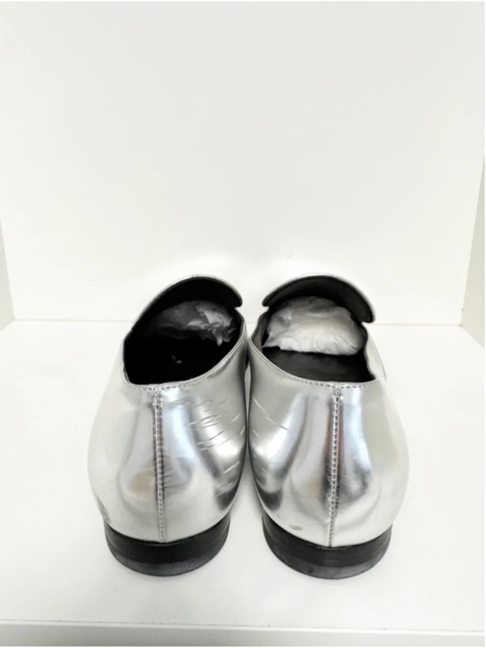 Gucci Silver Mirror Foil Leather Kira Horsebit Loafers Size 36